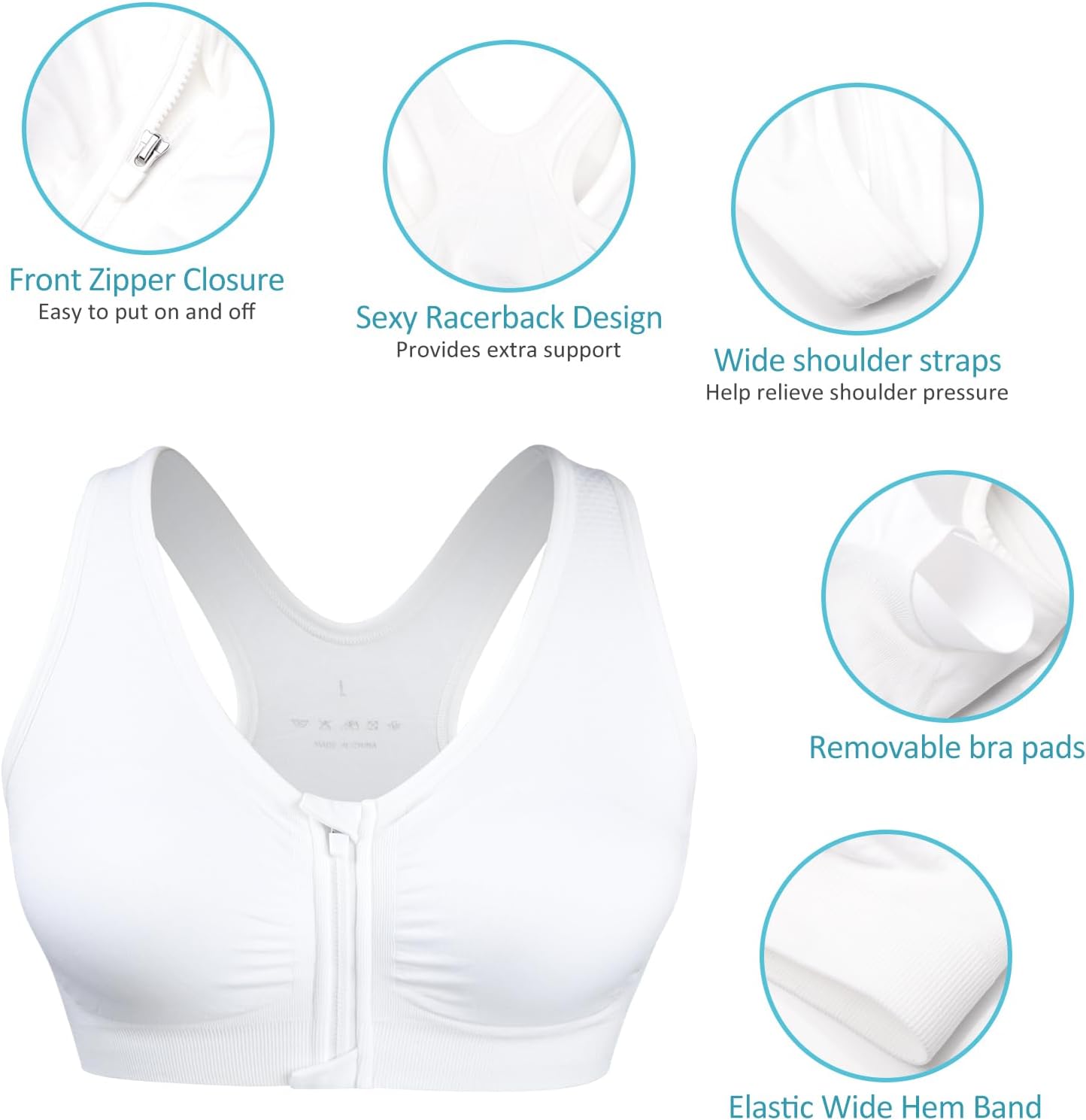 Skiennix Women's Zip Front Sports Bra - Wireless Post-Surgery Support for Active Yoga | Comfortable Fit
