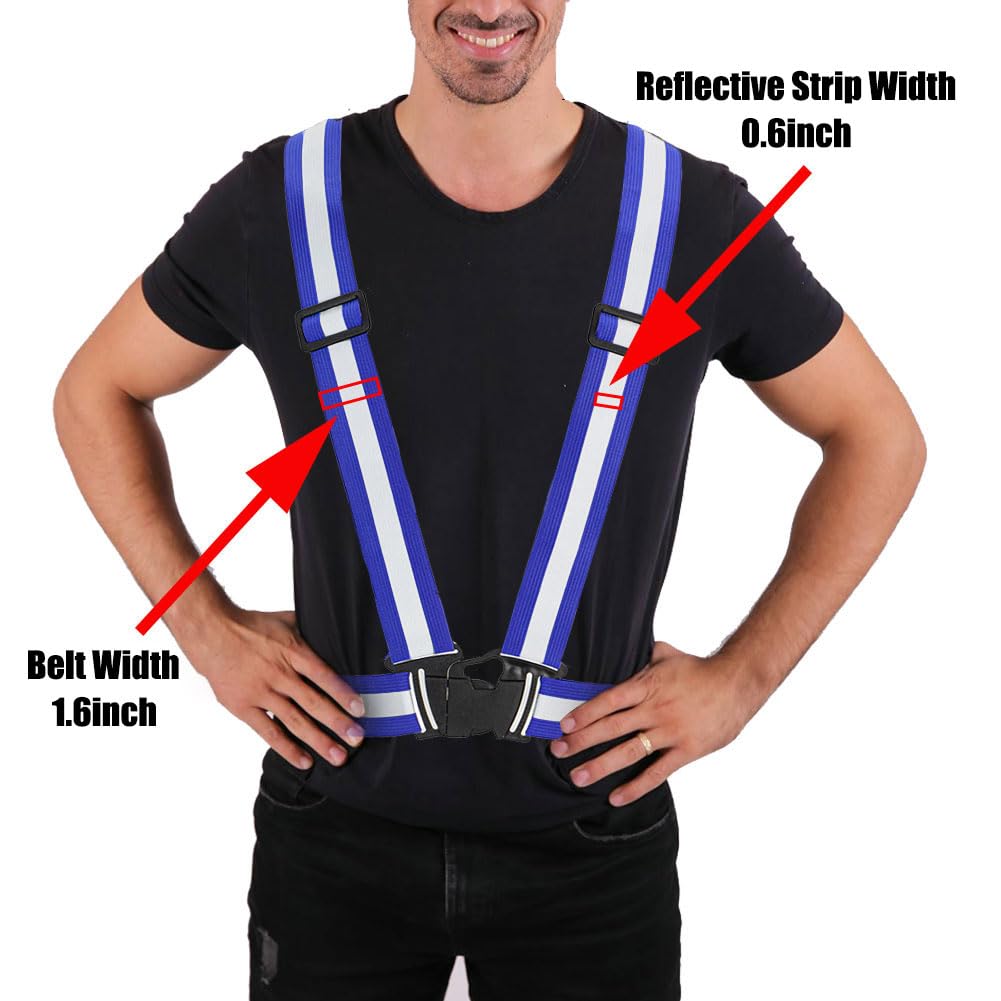 Reflective Vest 5 Pack, Blue Hi-Vis Safety Harness for Men, Women & Kids, Adjustable vest with 360 Silver Reflective for Security Guard, Event Staff, Law Enforcement Support, Crowd Control, Doorman
