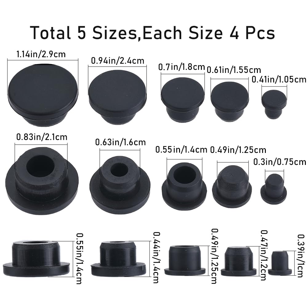 GORGECRAFT 20Pcs 5 Sizes Silicone Hole Plug Black Rubber Round Waterproof Button Tube End Cover Soft Flexible Stopper Plugs Furniture Accessory Fit for Bottle Pipes 7.5-21mm Inner Diameter