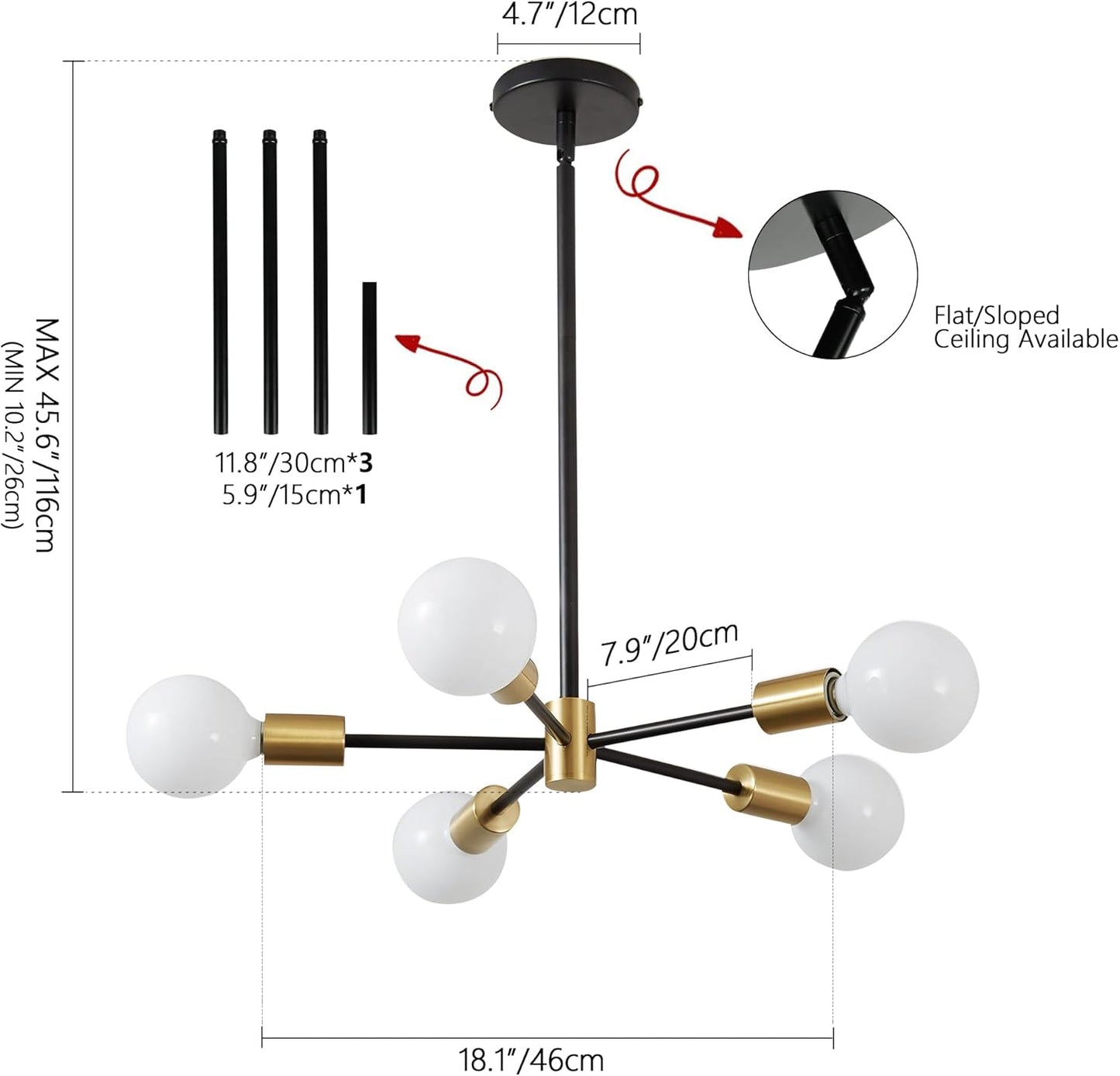 8-Light Gold Sputnik Chandelier - Modern Adjustable Ceiling Light for Dining Room, Kitchen & Foyer