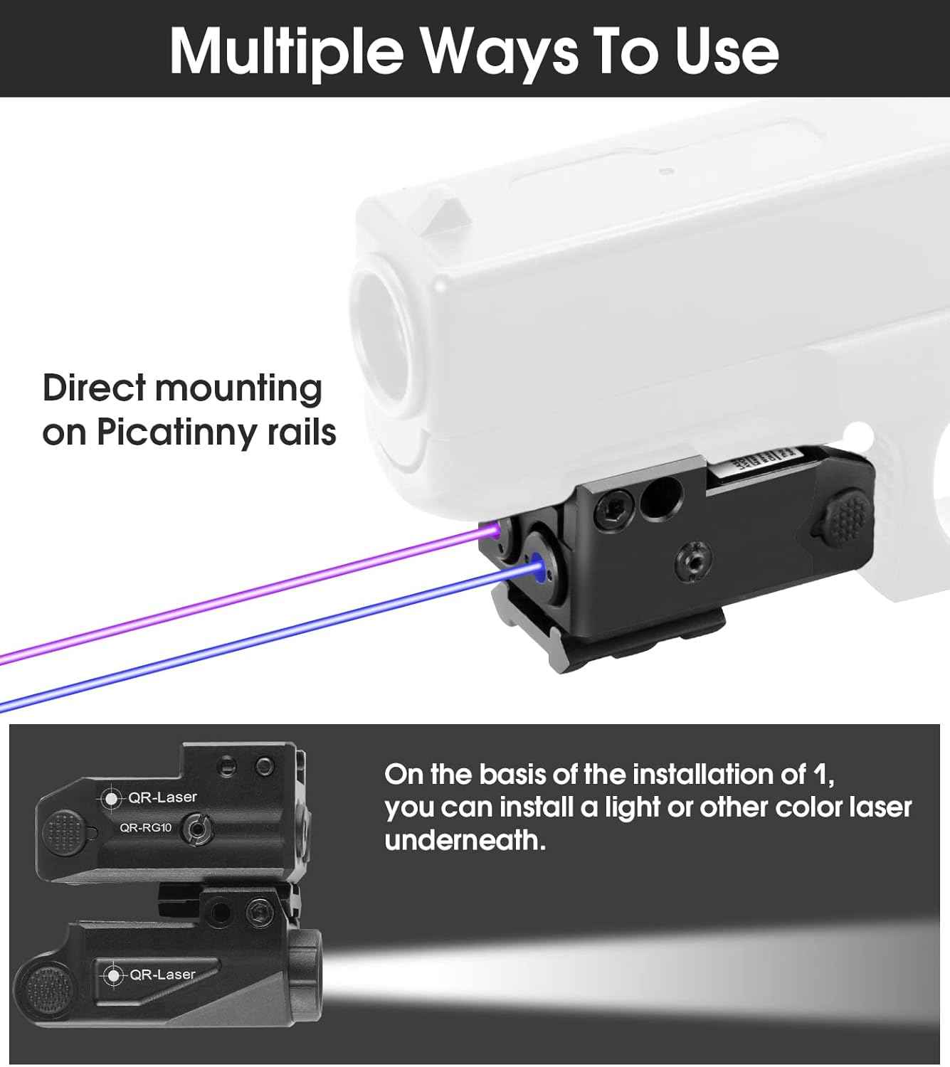 800 Lumens Tactical Flashlight Laser Sight Combo - USB Rechargeable LED Light for Handguns