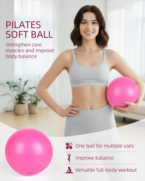 Abahub Pilates Ring Set, Home Workout Pilates Equipment Pilates,14”Magic Circle, 9”Mini Ball, Yoga Bands, Hoop for Women Home Fitness, Toning Arms, Thighs/Legs & Core, Pink Set