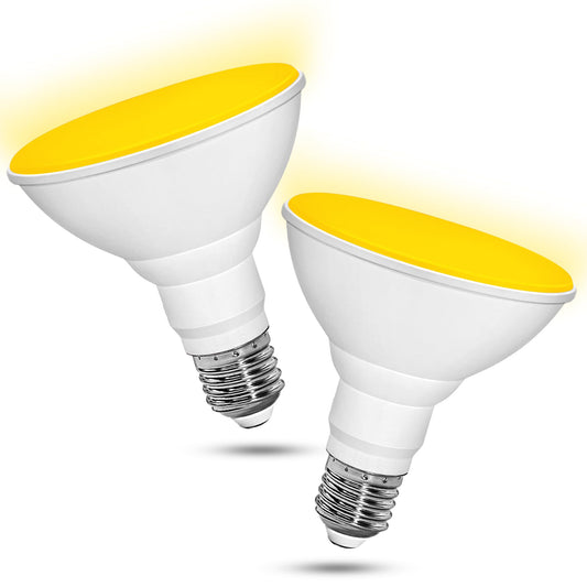 Amber Yellow LED Bug Light Bulb Outdoor 100Watt Equivalent, 12W LED PAR30 Flood Light Bulbs Outside, E26 Base for Porch Lights, Patio, Home Lighting, Courtyard, Christmas, Halloween Decor, 2 Pack