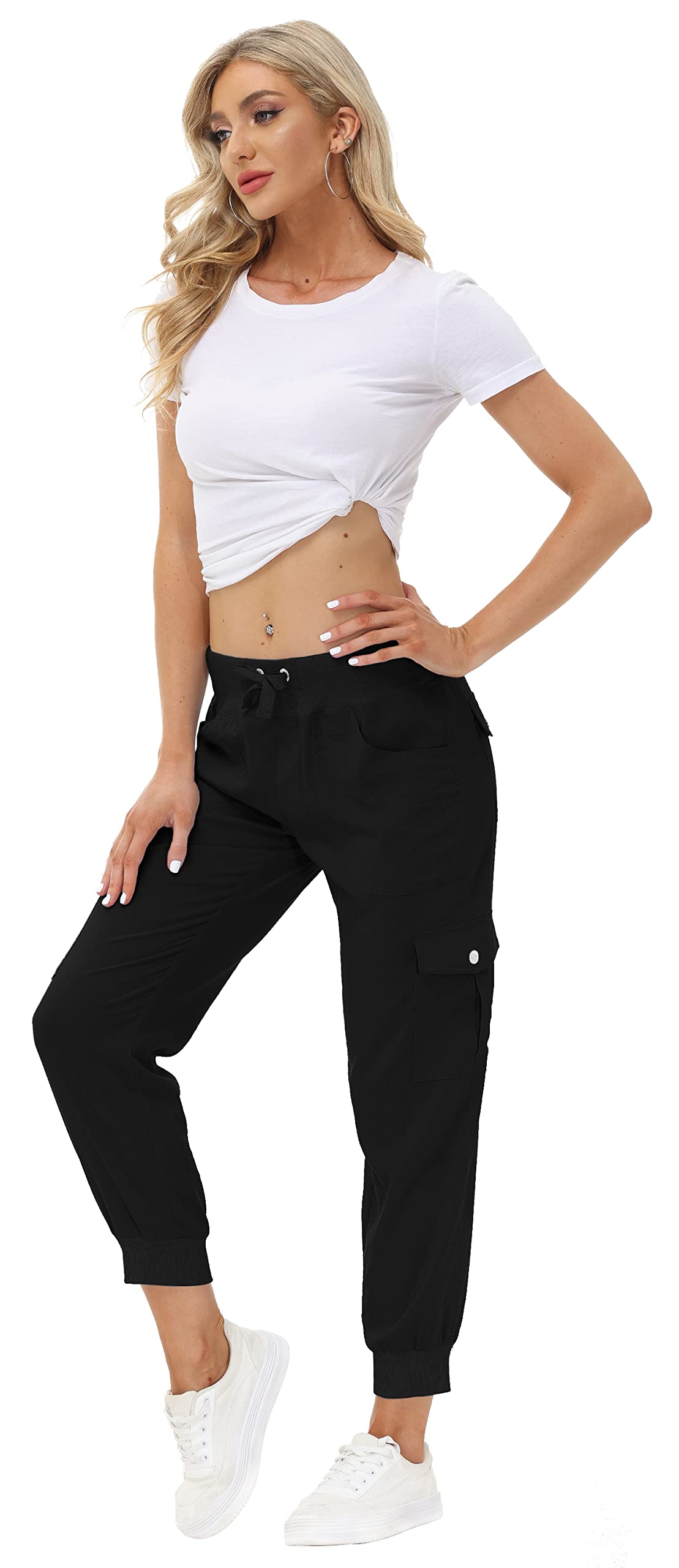 MoFiz Womens Lightweight Hiking Pants with Pockets Quick Dry Athletic Outdoor Summer Travel Casual Sweatpants Cargo Pant for Women Black S