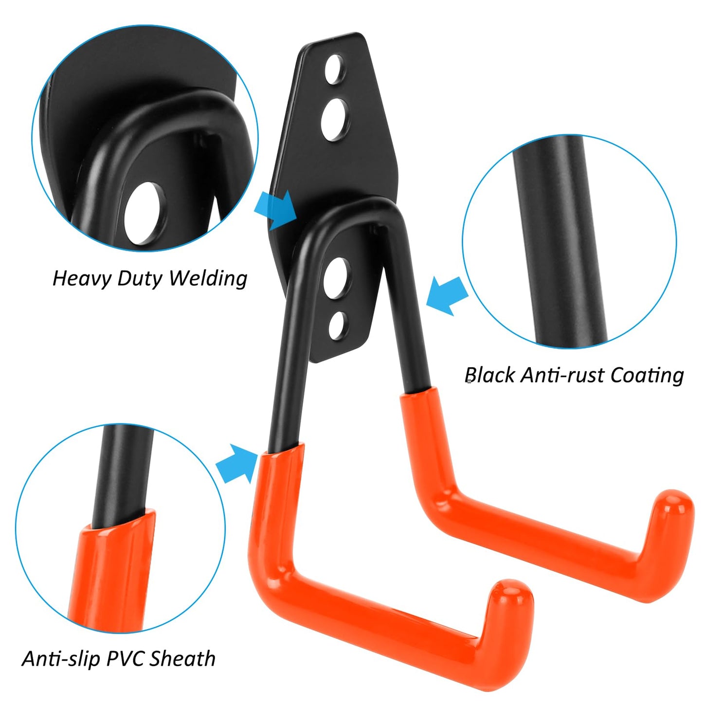 Suprom 4 Pack Garage Hooks Heavy Duty - Supports 100 lbs, Utility Steel Garage Hanger & Organizer for Organizing Garden Lawn Tools, Ladders, Garden Hose, Digging Shovel, Bikes, Ropes (Orange)