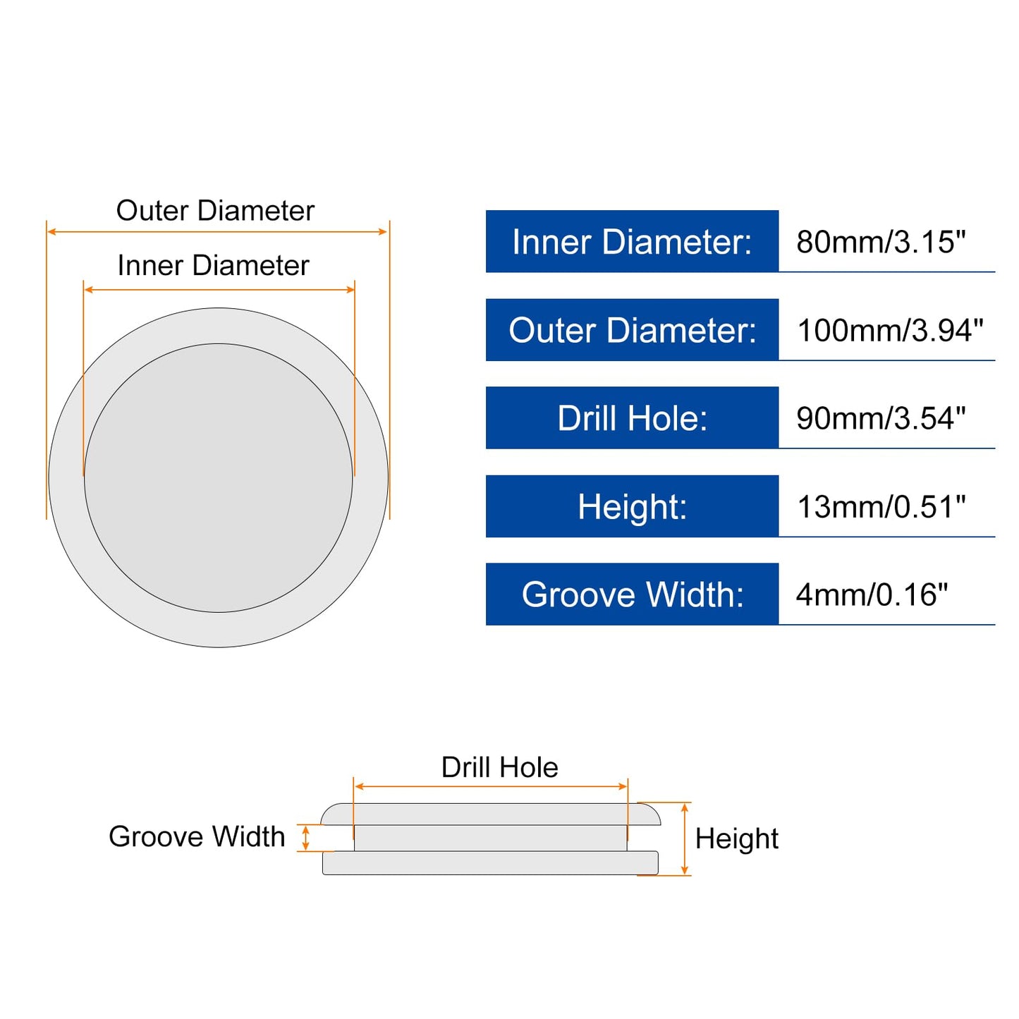 uxcell 4Pcs Rubber Grommets 3-4/8" (90mm) Drill Hole, 3-1/4" (80mm) ID Double Sided Hole Plugs Ring Gasket for Firewall Cable Wire Protecting, Black