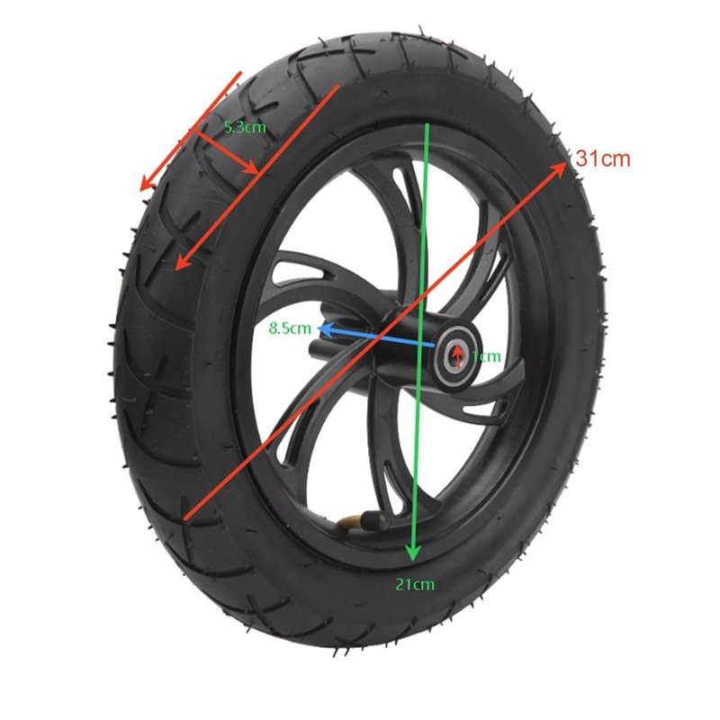 12in Wheel Tire, Electric Scooter Tire with Wheel Hub Rubber Tyre Replacement 12 1/2X2 1/4
