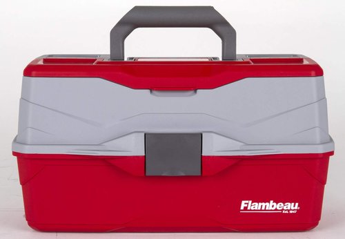 Flambeau Outdoors 6383TB 3-Tray Tackle Box - Classic Fishing Lure Storage Organizer, Large Portable Tackle Box, 32 Tray Compartments, Red/Gray