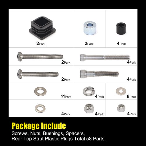 54" Cart Shade Top Hardware Kit 75465G01: Durable Metal Strut, Screws & Bushings for Compatible with E-Z-GO, Cushman, Textron – Complete Installation Kit