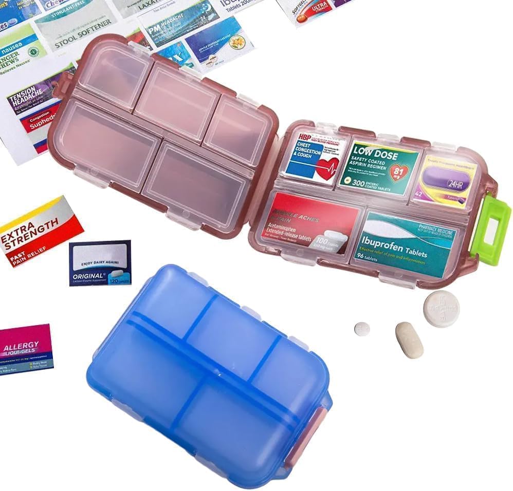 Skiennix Pill Organizer - Travel-Friendly Daily Medication Case with 161 Labels | 7-Day Design in Pink
