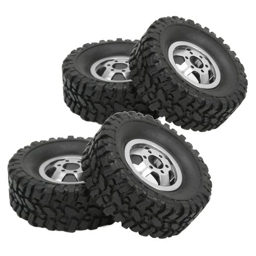 Hub Wheel Rims with Soft Rubber Tires, 4WD Rubber Tires Aluminum Alloy Wheel Hub for WPL C14 C24 B14 B24 B16 B36 1/16 RC Car Upgrade Part(Silver), car model accessories
