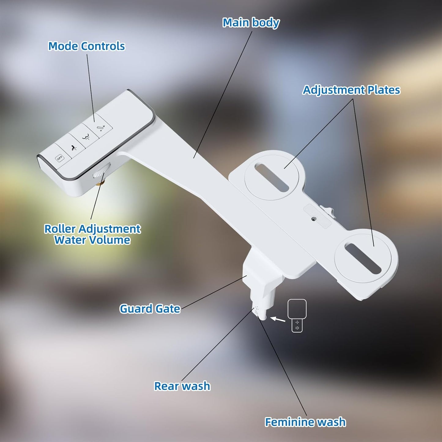 Bidet Attachment for Toilet - Non-Electric Dual Nozzle, Adjustable Water Pressure, Self-Cleaning, White