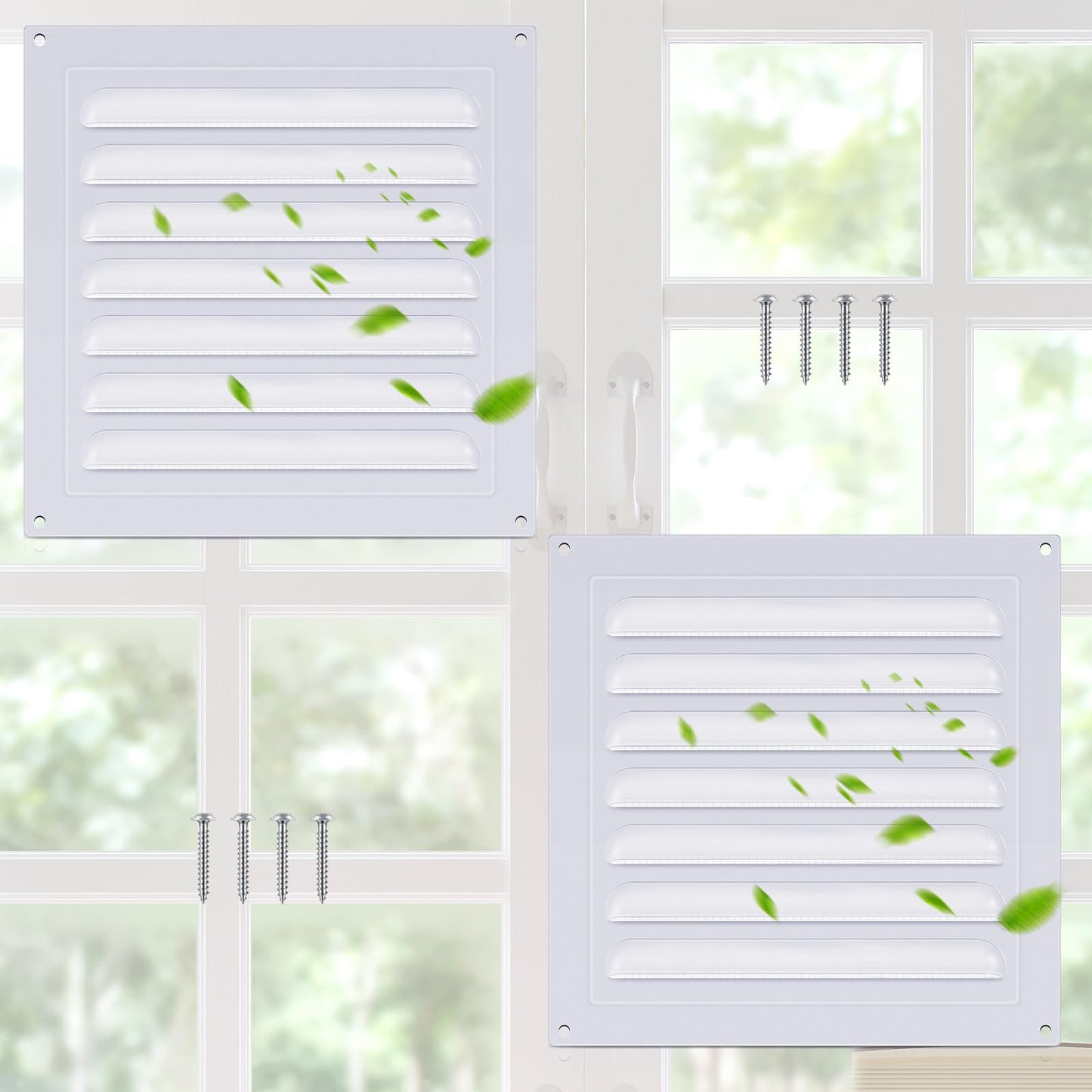 2 Pcs 6 x 6 Inch Aluminum Gable Vents Attic Vents Metal Gable Wall Shed Vent with Screw and Screen Mesh, Square Return Louver Grille for Ventilation Exterior Door House Attic Garage Ceiling