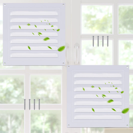 2 Pcs 6 x 6 Inch Aluminum Gable Vents Attic Vents Metal Gable Wall Shed Vent with Screw and Screen Mesh, Square Return Louver Grille for Ventilation Exterior Door House Attic Garage Ceiling