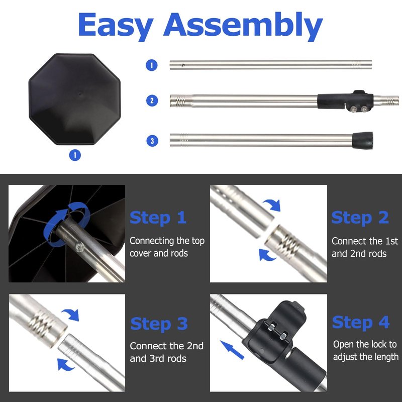 Greeily Golf Travel Bag Support Pole, 33"-60" Golf Travel Bag Support Rod Telescopic Adjustable Airlines Stiff Arm Club Protector Stainless Steel Pole (Black Cover)