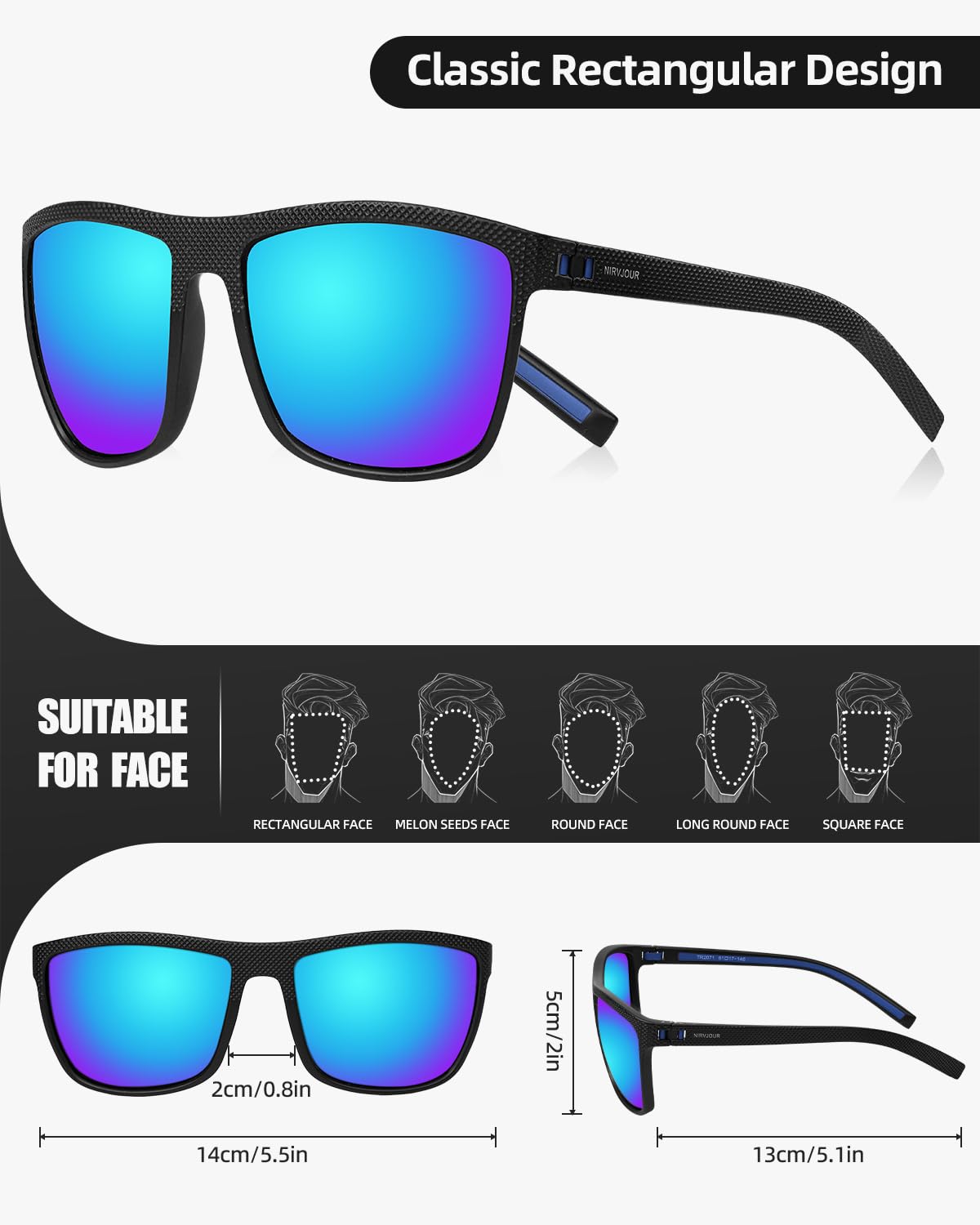 Nirvjour Polarized Sunglasses for Men Lightweight TR90 Frame UV Protection Sun Glasses for Driving Fishing Golf