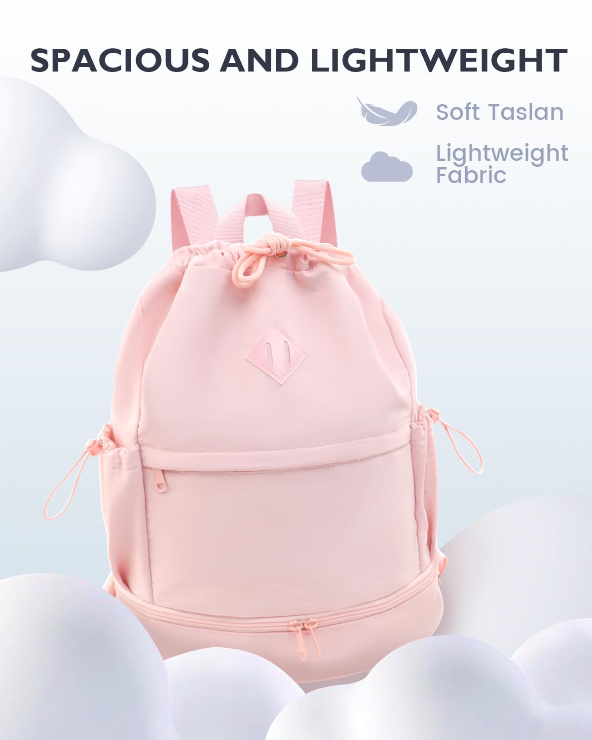 RHDZO Drawstring Backpack Sports Gym Bag with Shoe Compartment and Wet Pocket String Swim Bag for Women Men Beach Backpack, Pink
