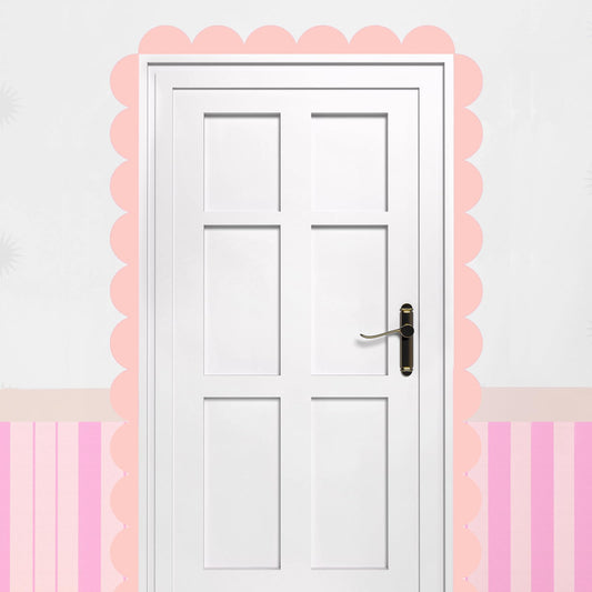 Nuanchu 10 Pcs Pink Peel and Stick Scallop Border Decal Trim 15. 75 Inch Boho Giant Scalloped Edge Wall Sticker Waterproof Vinyl Wall Decals for Kids Girls Bedrooms Playroom Nursery Classroom