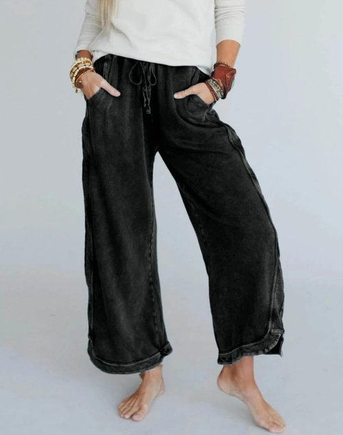 Ayturbo Womens Wide Leg Pants Casual High Waisted Drawstring Sweatpants Summer Loose Lounge Pants with Pockets(Black,M)