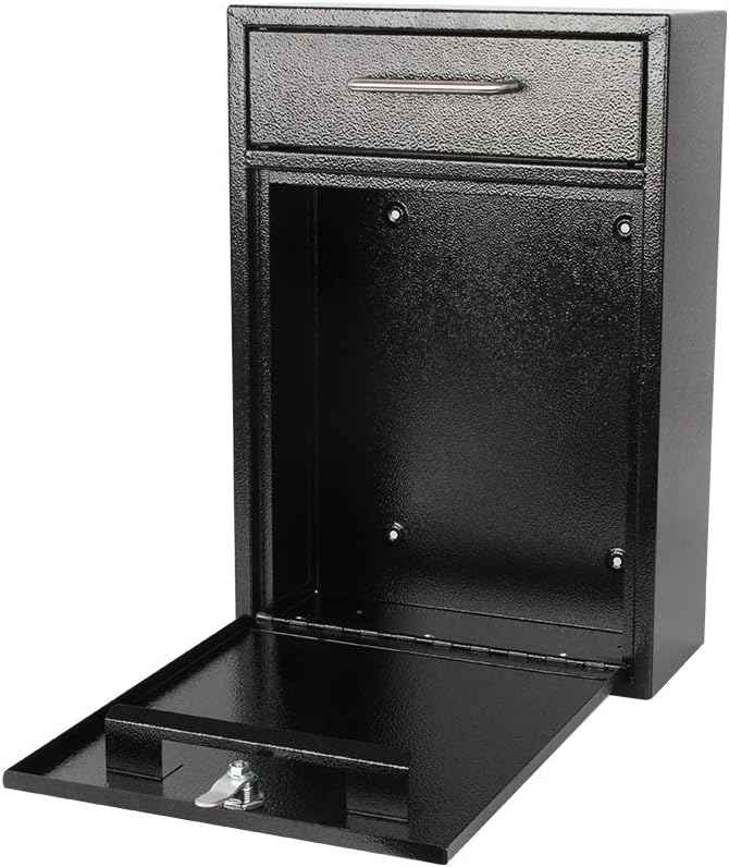 Secure Wall-Mount Mailbox with Lock | KYODOLED Large Steel Drop Box, Black, 16.2H x 11.22L x 4.72W