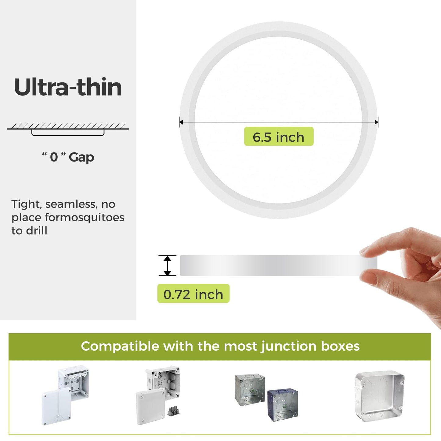 1PACK Flush Mount LED Ceiling Light Fixture - White, 6.5Inch 12Watt, Dimmable & 3000K-4000K-6500K 3 Color Selectable Ceiling Lamp - 1200LM Low Profile Light for Kitchen, Bedroom, Hallway, Porch