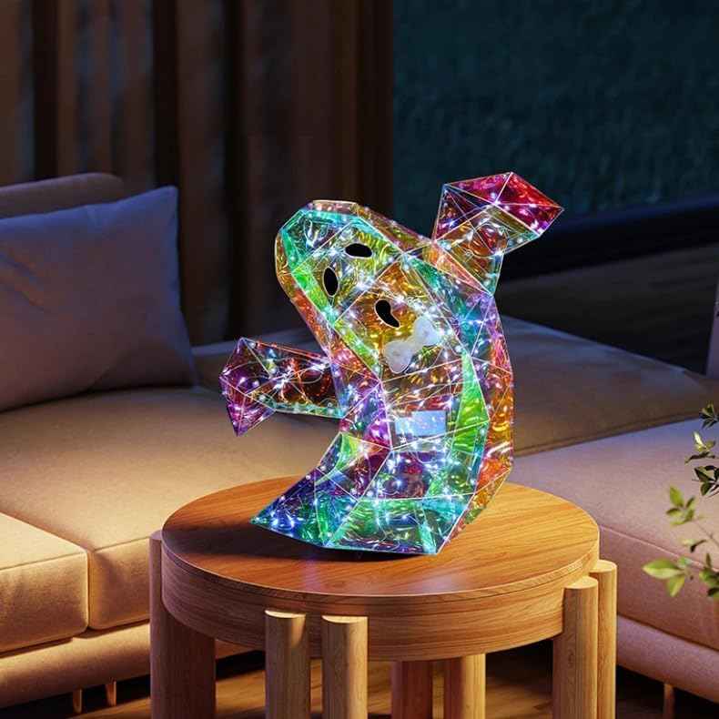 Spooky Ghost LED Lights - 2 Pcs Prismatic Iridescent Halloween Decorations for Indoor Use