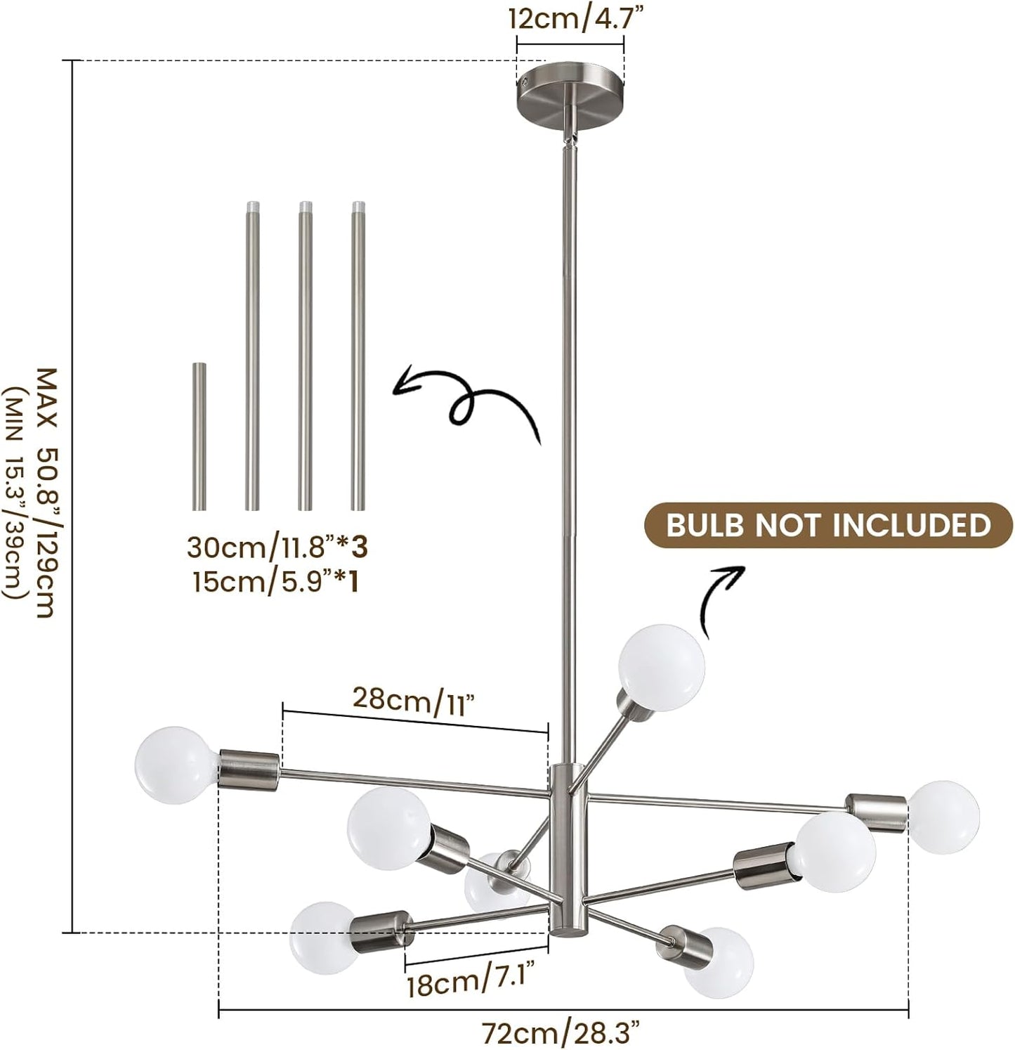 8-Light Gold Sputnik Chandelier - Modern Adjustable Ceiling Light for Dining Room, Kitchen & Foyer