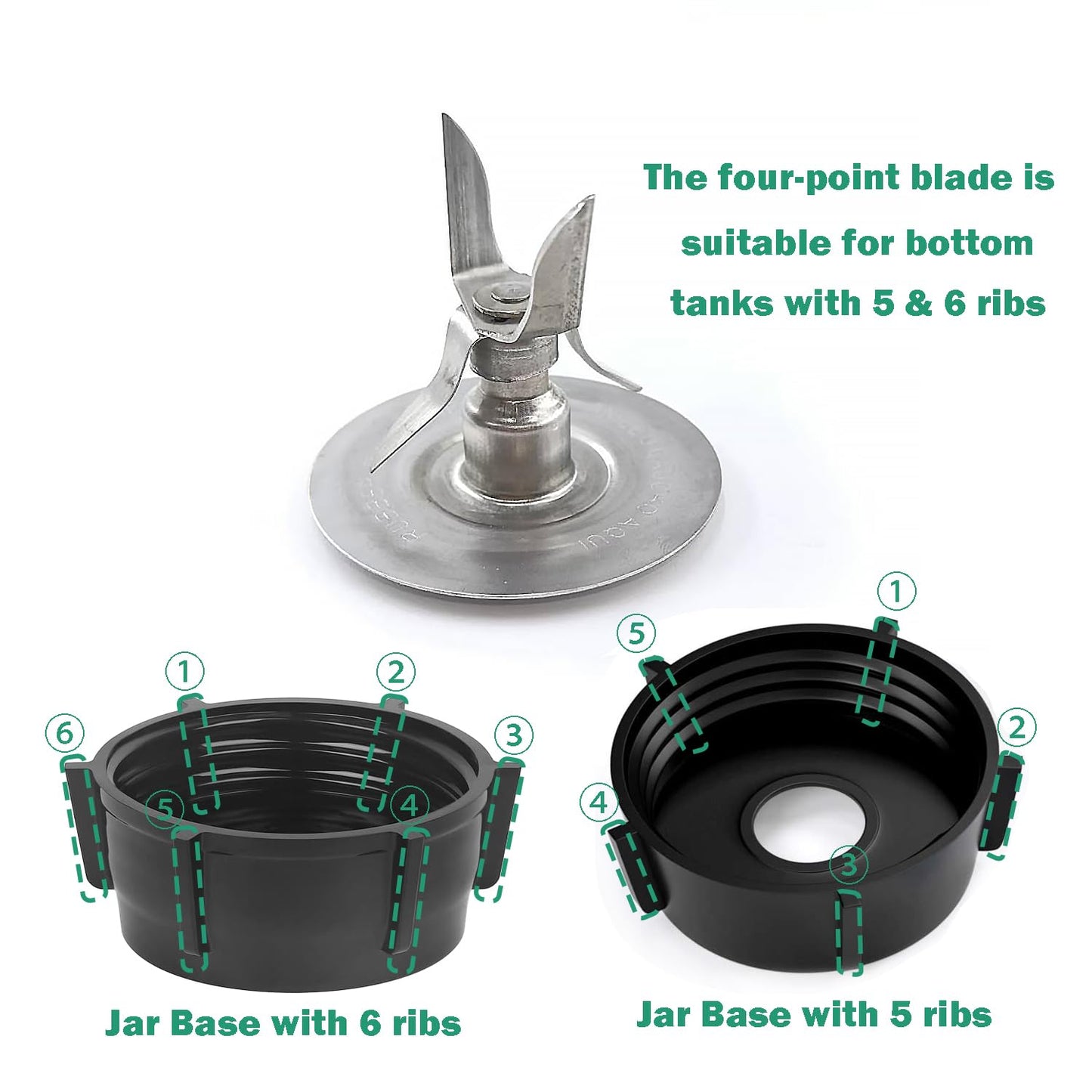 2 Pack for Oster Blender Replacement Parts Blender Ice Crusher Blade with 4 Rubber Sealing Gasket for Oster Osterizer 5-6 Cup Glass or Plastic Jars