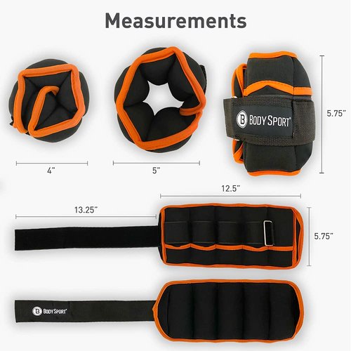 Body Sport Adjustable Ankle Weights for Men & Women, 1 lb.-5 lb., Customizable Weight Sets for Resistance Training (Orange)