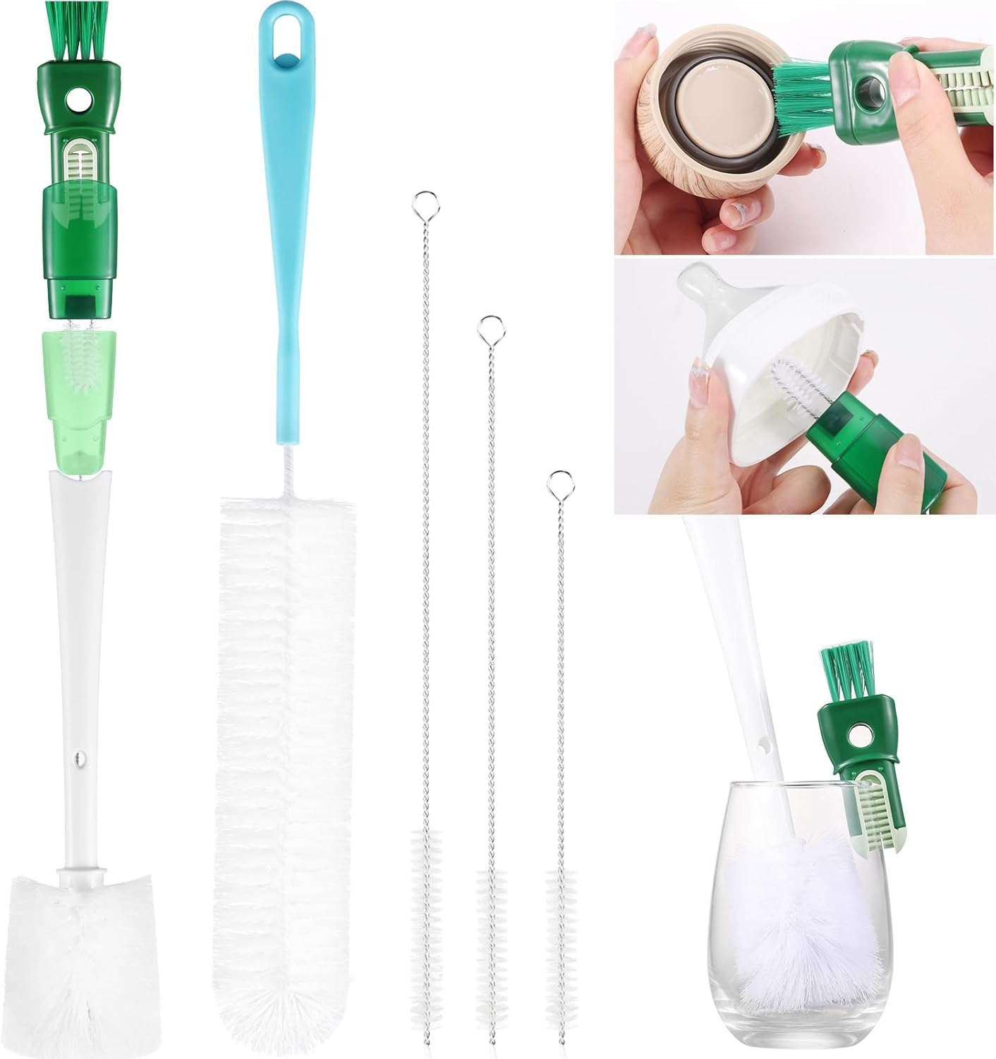 OUTXE Bottle Brush Set - 5-in-1 Water Bottle Cleaner with Long Handle & Straw Brushes | 15" Length