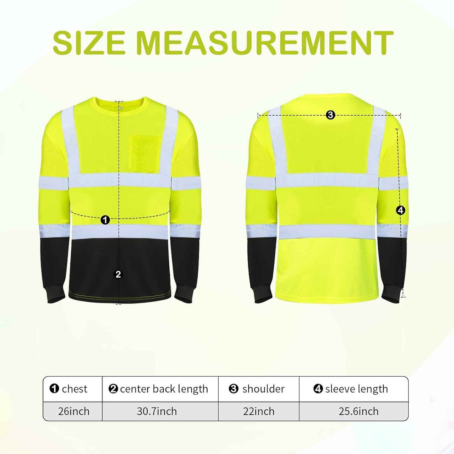 High Visibility Long Sleeve Safety Shirts - 6 Pack Class 3 Reflective Wicking Shirts with Pocket (Yellow)