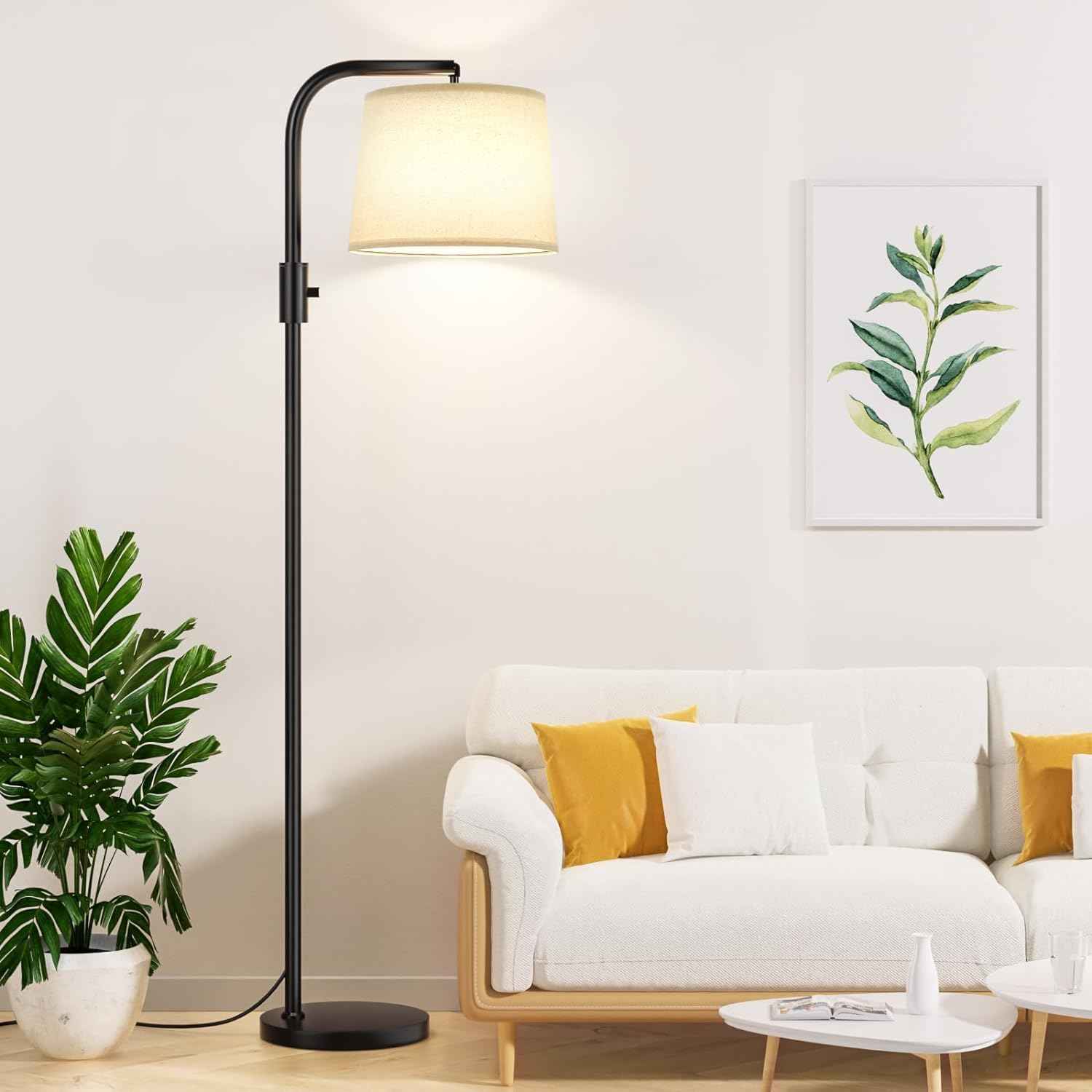 Modern Dimmable Floor Lamp with 9W LED Bulbs - Stylish Standing Light for Living Room & Bedroom (Gold & White)