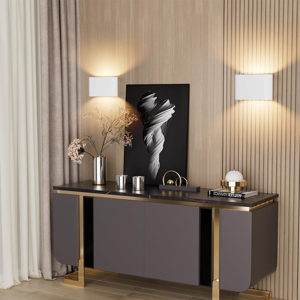 Modern Black LED Wall Sconces Set of 2 - Hardwired Up & Down Indoor Lights for Living Room, Bedroom, Hallway - Warm White 3000K (Includes G9 Bulbs)
