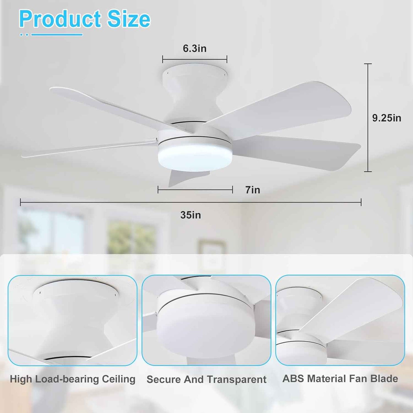 42-Inch Modern Black Ceiling Fan with Light & Remote - Dimmable Low Profile, 5 Reversible Walnut Blades, 6 Speeds for Indoor/Outdoor Use
