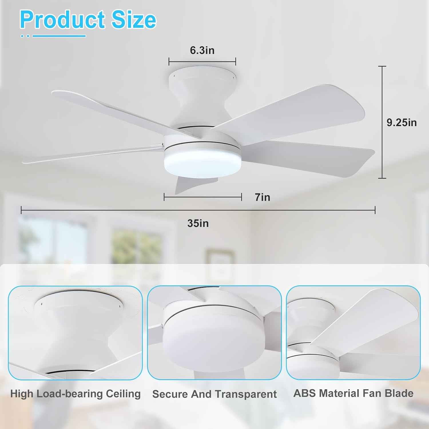 42-Inch Modern Black Ceiling Fan with Light & Remote - Dimmable Low Profile, 5 Reversible Walnut Blades, 6 Speeds for Indoor/Outdoor Use