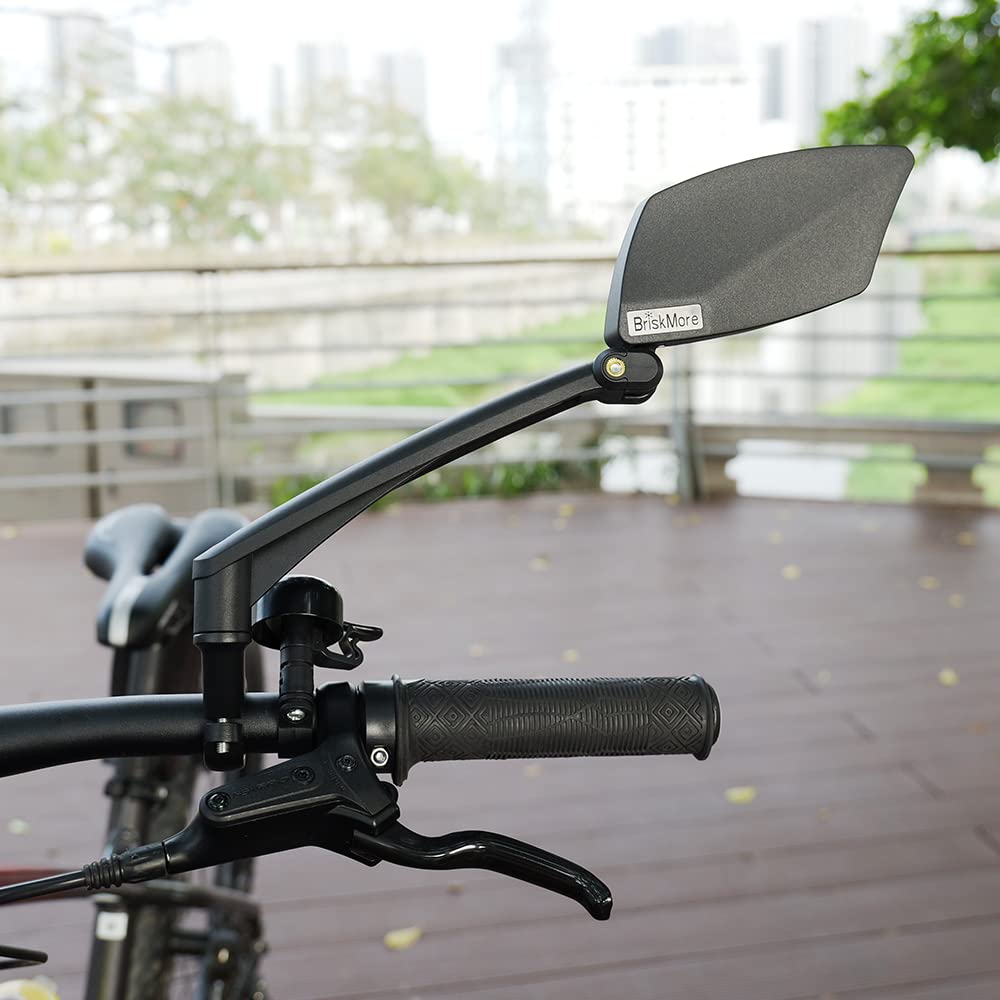 BriskMore Handlebar Bike Mirror - Crystal Clear HD Glass, 360° Adjustable&Foldable Mirror for Safe Riding, Wide Angle Rearview for E-Bikes, Mountain Bikes & Scooters,Bicycle Mirrors,Left Side Mount