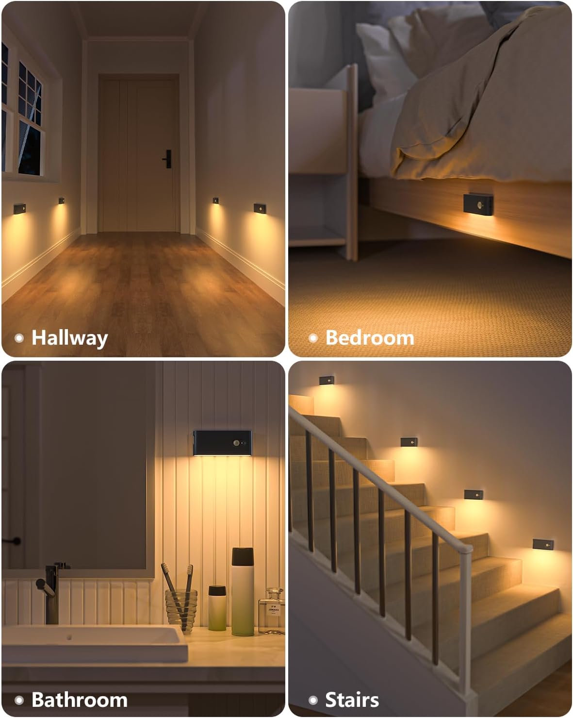 Rechargeable Motion Sensor Night Light - Wireless Battery-Powered LED for Hallway, Stairway & Bathroom - 6 Pack