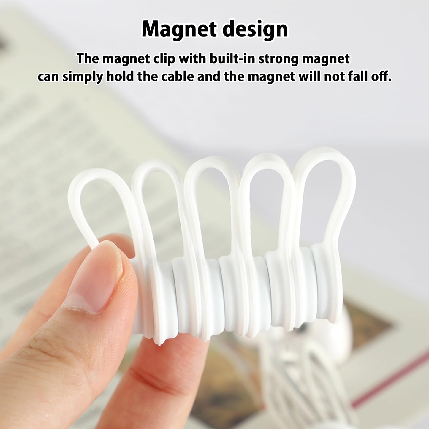 Xuuza Silicone Magnetic Cable Ties, Reusable Cord Ties Twist Ties Wire Management For USB Charging Wires, Light Duty Cables Organizer, Fridge Magnets, Storage Or Travel (10-Pack, White)