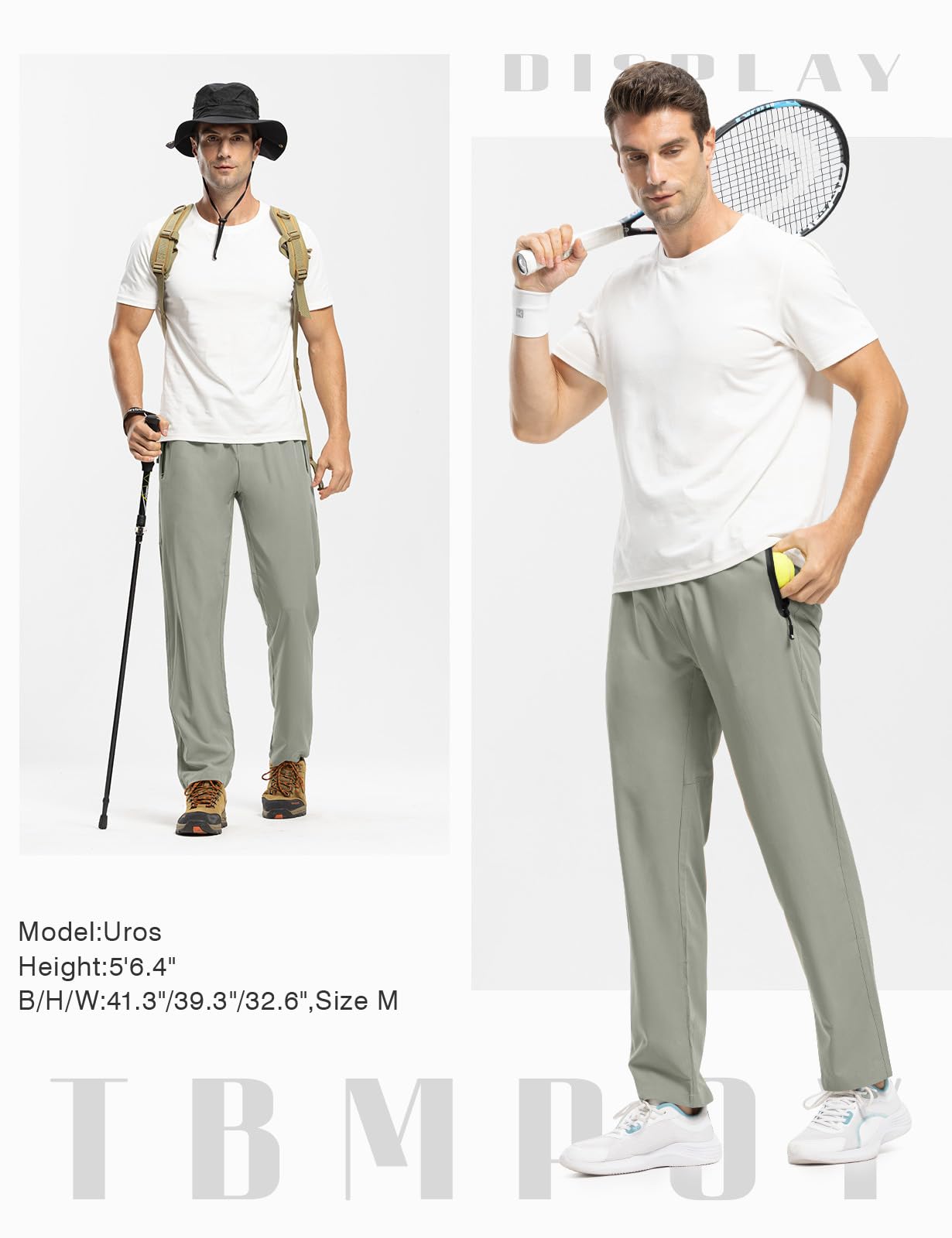 TBMPOY Men's Lightweight Hiking Pants Athletic Workout Pant Quick Dry Sweatpants Fishing Running Active Casual Medium Grey XL