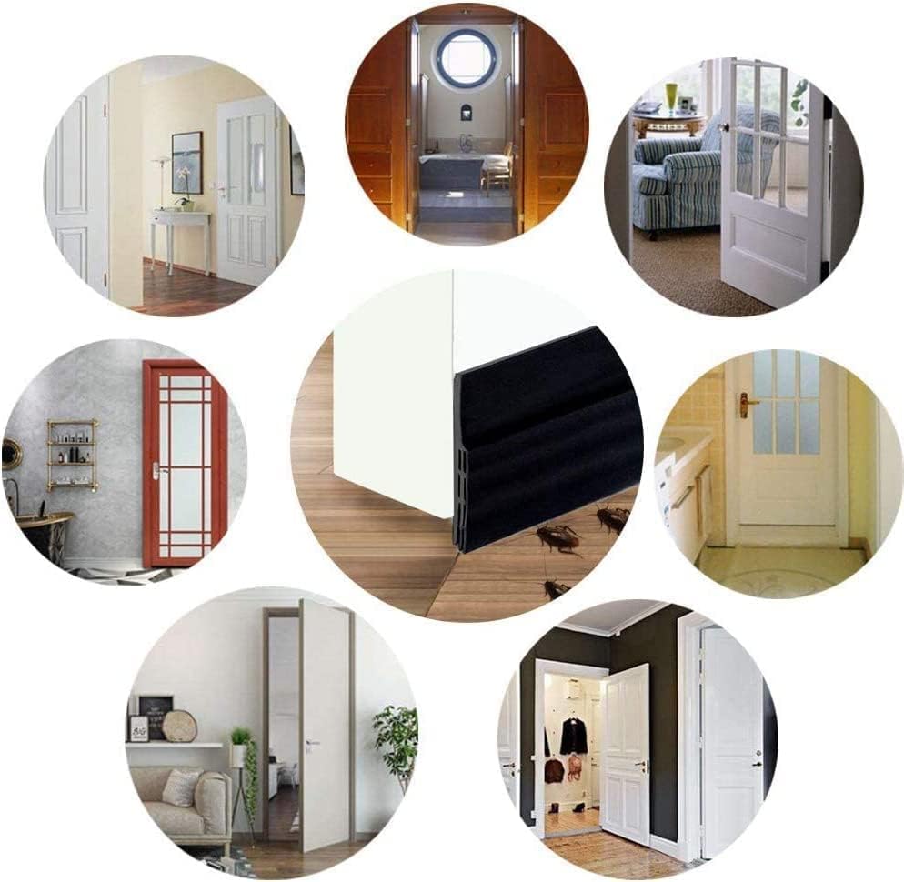 JBWKWELM 2PC Silicone Door Draft Stopper - 39in x 35in Black Door Seal Strip for Interior & Exterior Doors Weather Stripping Soundproof1