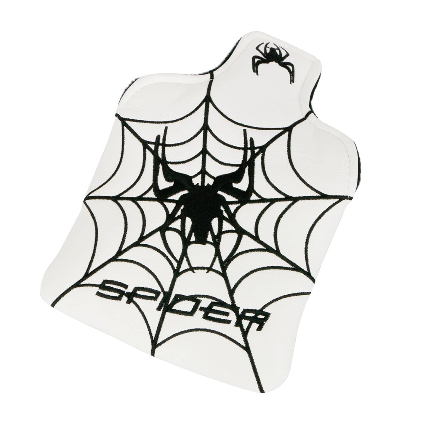 White with Black Spider Embroidery Golf Putter Cover Magnetic Square Mallet Golf Club Headcover