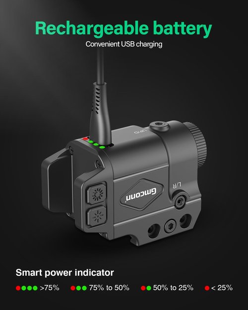 Gmconn Tactical Flashlight - 800 Lumen with Green Laser Sight & Rechargeable Strobe Function