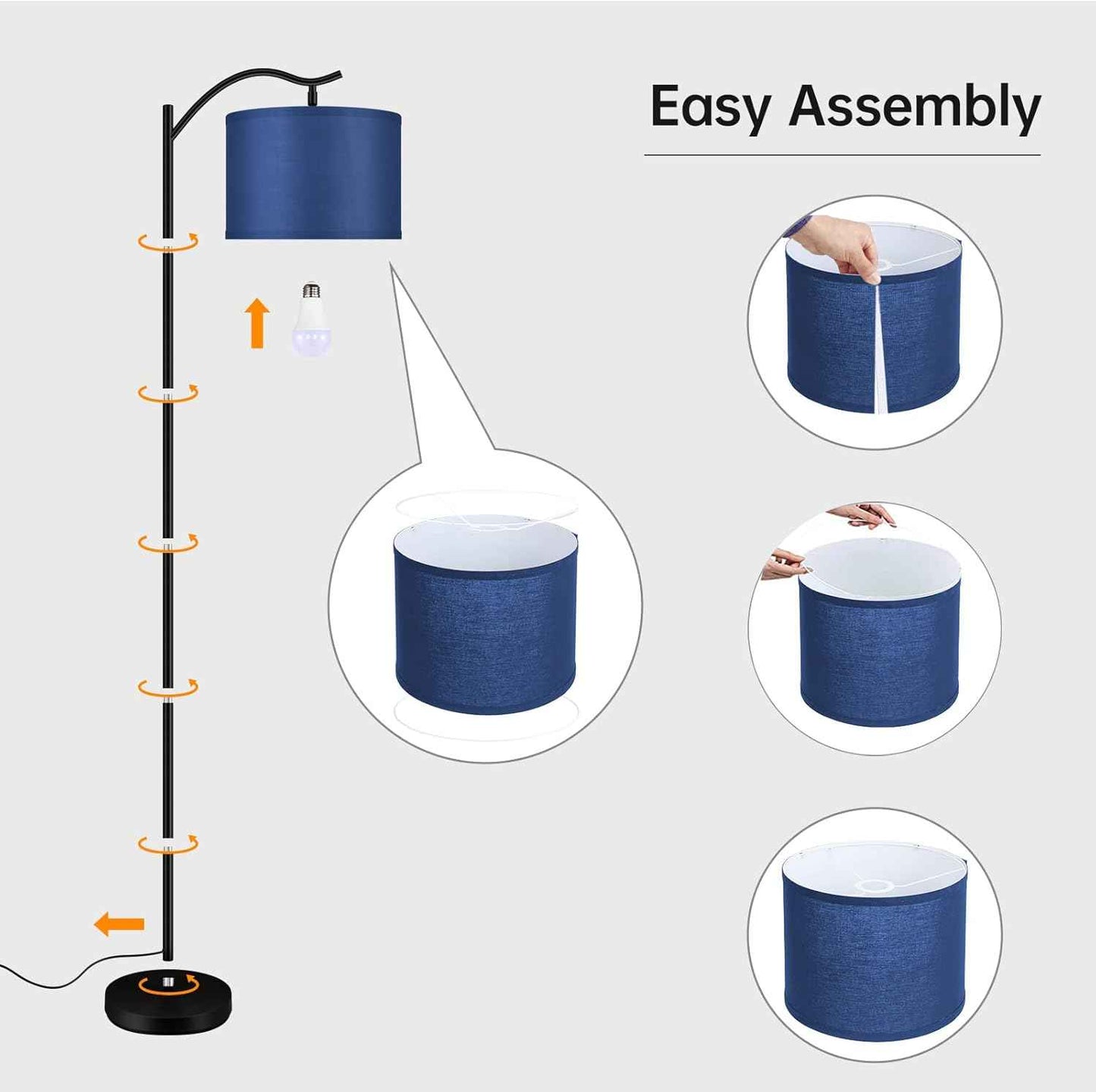 Modern LED Floor Lamp with Bohemian Linen Shade – Arched Tall Standing Light for Living Room & Bedroom
