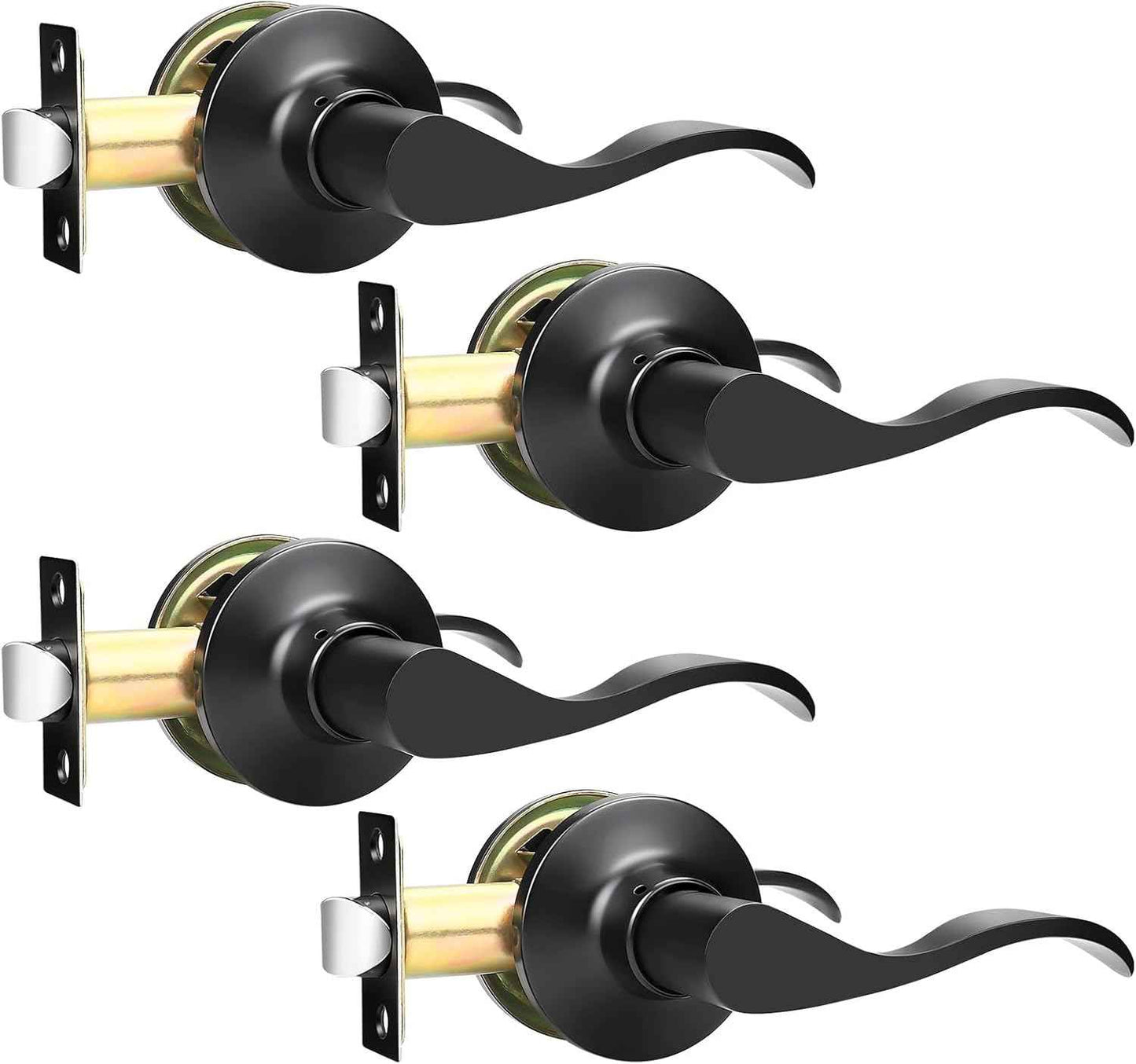 Black Privacy Door Levers - 6 Pack Keyless Modern Wave Handles for Bedrooms