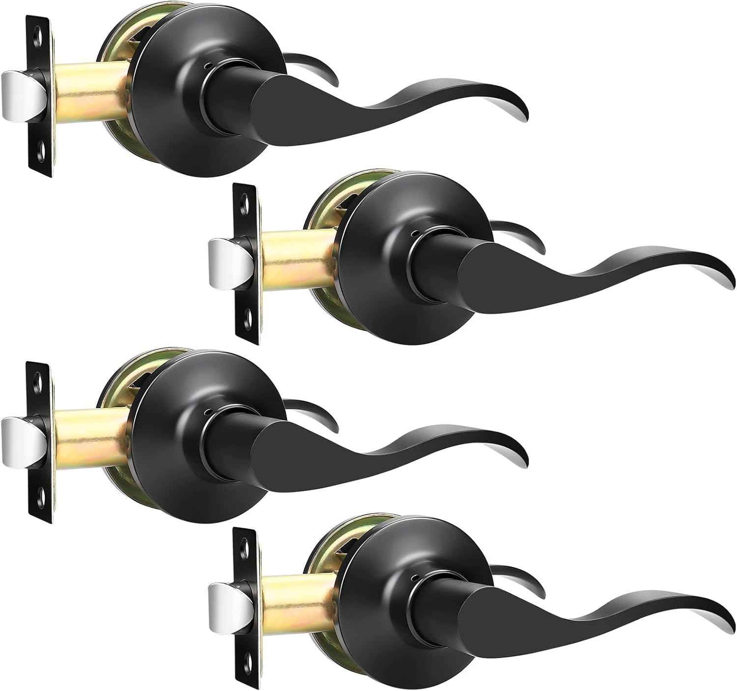 Black Privacy Door Levers - 6 Pack Keyless Modern Wave Handles for Bedrooms