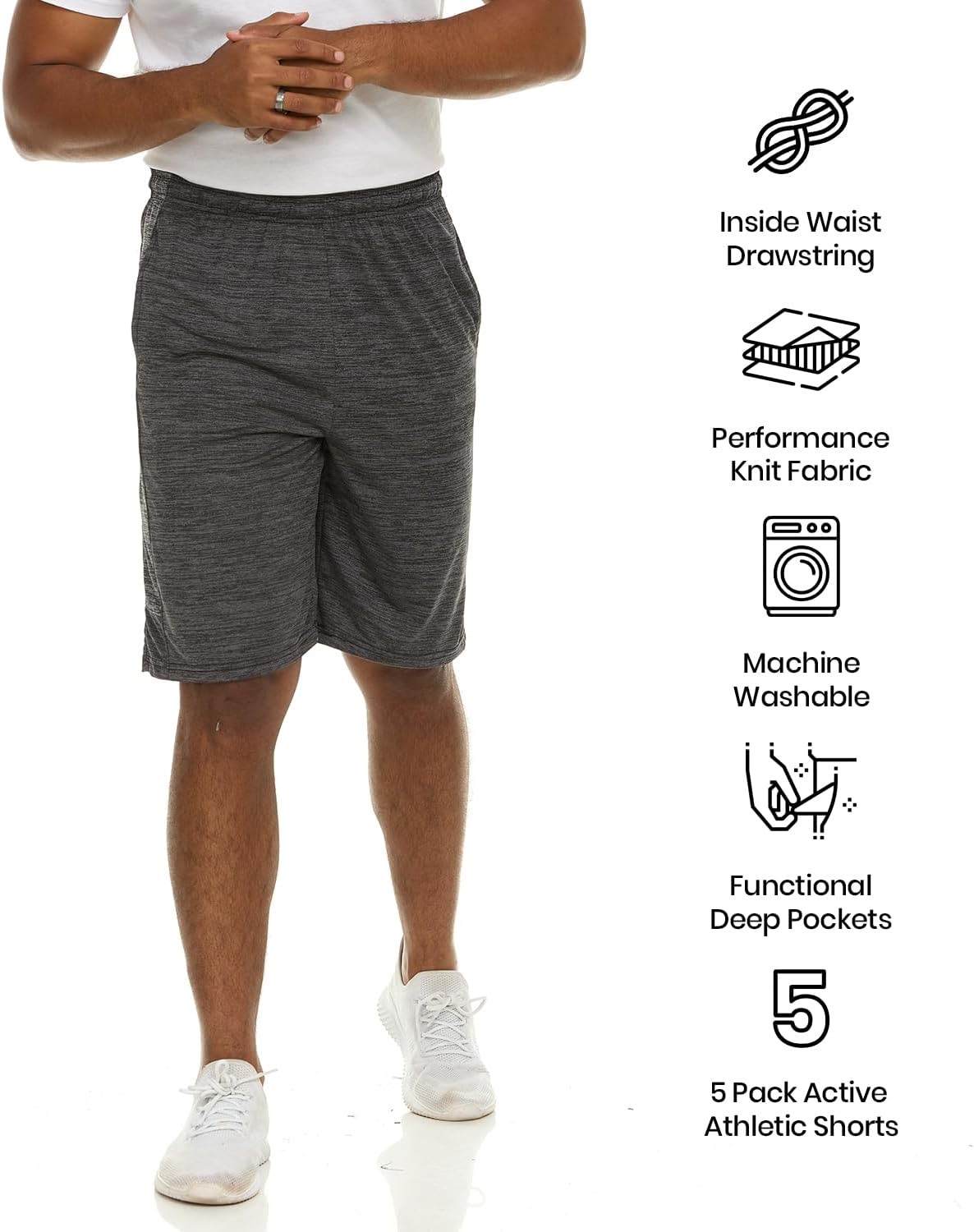 Skiennix Men's Dry-Fit Performance Shorts - 5 Pack of Sweat-Resistant Athletic Wear
