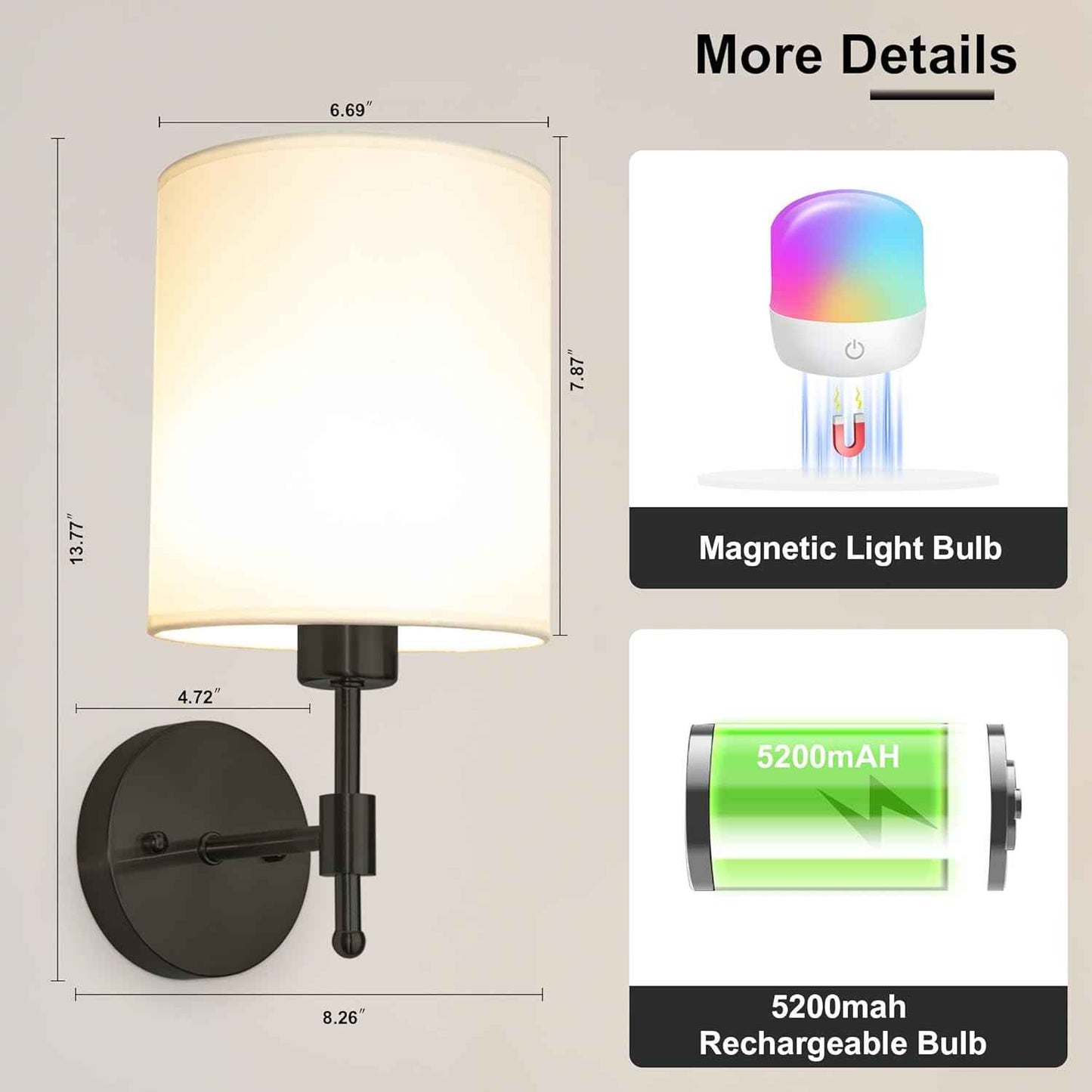 Rechargeable Gold Battery Operated Wall Sconces Set of 2 with Remote & RGB Bulbs