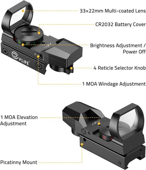 CVLIFE Red Green Dot Gun Sight - 1X22X33 Reflex Scope with 20mm Rail for Precision Shooting