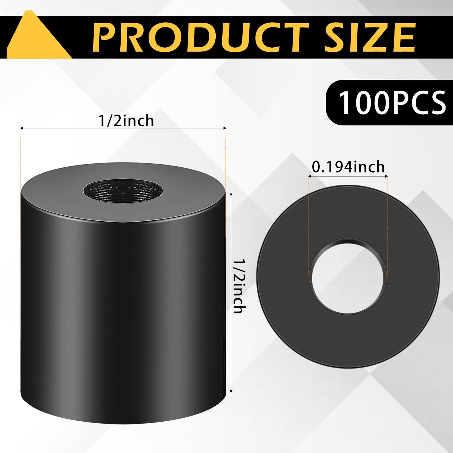 Pasimy 100 Pcs Black Nylon Spacers 1/2 '' Thick, 1/2 '' OD 0.194 '' ID Round Rubber Plastic Washers Electrical Outlet Screw Spacers for Robotics Electrical Screws, Switch and Receptacle