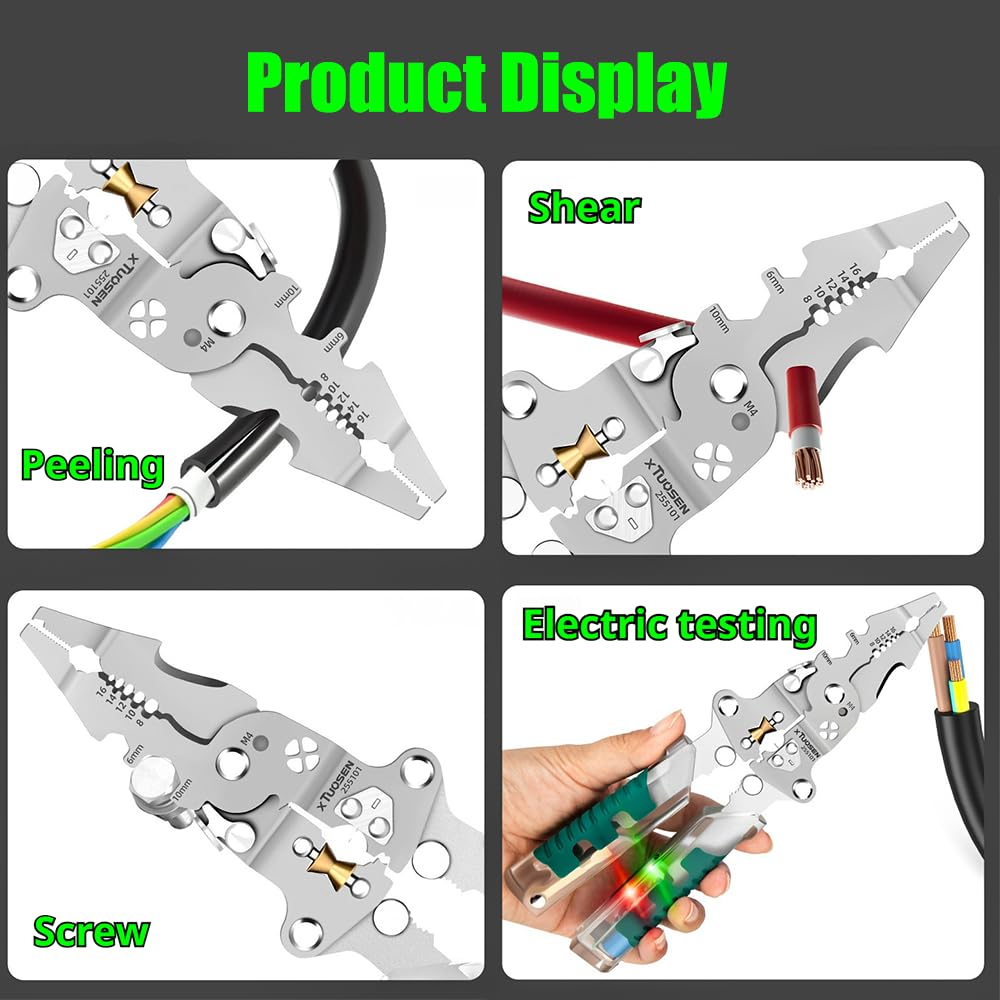 Tuvilo Electrical Pliers, 2026 New 18 In 1 Foldable Wire Stripper, Foldable Alloy Steel Multitool with Insulated-Grip Handles Wire Stripper Cutter Built-In Voltage Tester Screwdriver (Pointed Nose-a)